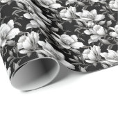 Elegante Schwarz-weiße Magnolia-Blume gekachelt Geschenkpapier (Rolleneckpunkt)