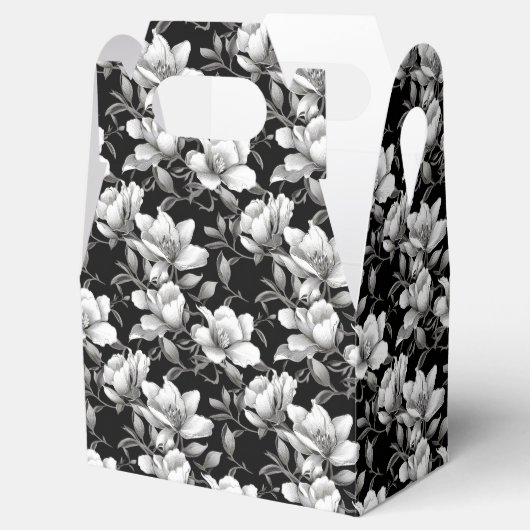 Elegante Schwarz-weiße Magnolia-Blume gekachelt Geschenkschachtel (Geöffnet)