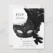 Elegante Schwarz-weiße Masquerade Maske Hochzeit R Einladung (Vorderseite)