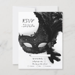 Elegante Schwarz-weiße Masquerade Maske Hochzeit R Einladung