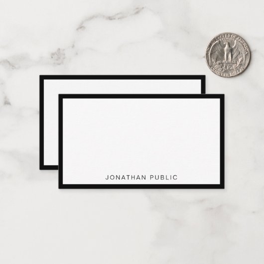 Elegante Schwarz-weiße Minimalistisch Template Tre Mitteilungskarte (Vorderseite/Rückseite Beispiel)