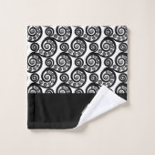 Elegante Schwarz-weiße Mit Monogramm Frond-Wirbel Badhandtuch Set (Waschlappen)