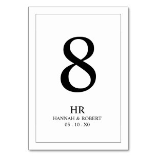 Elegante Schwarz-Weiße Moderne Monogramm-Hochzeit Tischnummer