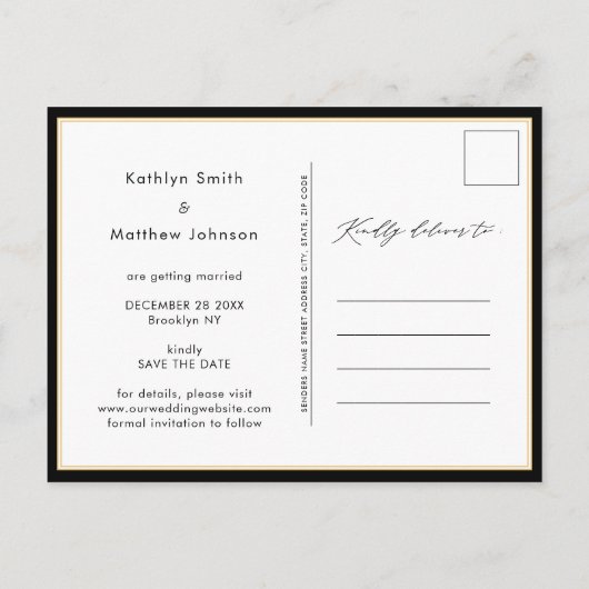 Elegante Schwarz-weiße moderne Schrift Save the Da Ankündigungspostkarte (Rückseite)