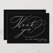 Elegante Schwarz-weiße moderne Skripthochzeit Dankeskarte (Vorne/Hinten)