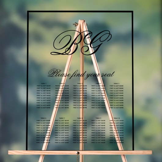 Elegante Schwarz-weiße Mongram Hochzeitstabelle Acrylschild (Neutral)