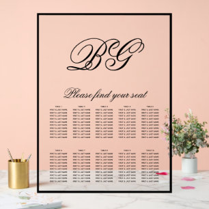 Elegante Schwarz-weiße Mongram Hochzeitstabelle Acrylschild