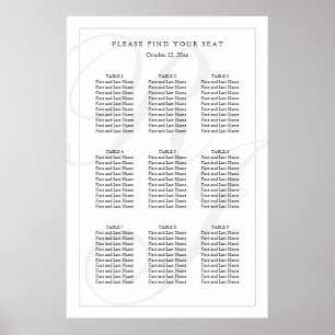 Elegante Schwarz-weiße Mongram Hochzeitstabelle Poster