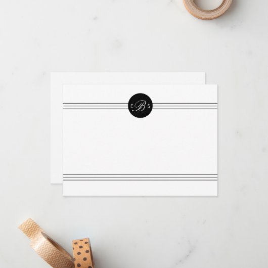 Elegante Schwarz-weiße Monogram Custom Stationery Mitteilungskarte (Vorderseite/Rückseite Beispiel)