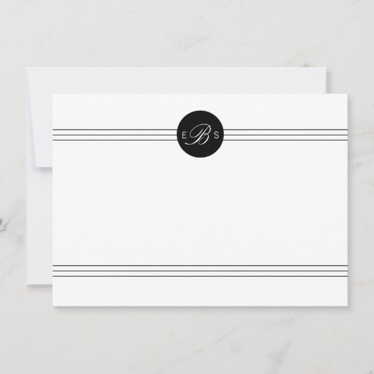 Elegante Schwarz-weiße Monogram Custom Stationery Mitteilungskarte (Vorderseite)
