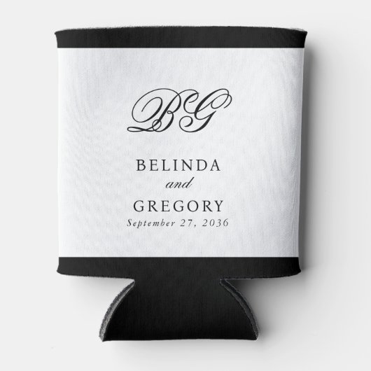 Elegante Schwarz-weiße Monogramm-Gastgeschenk Hoch Dosenkühler (Vorderseite)