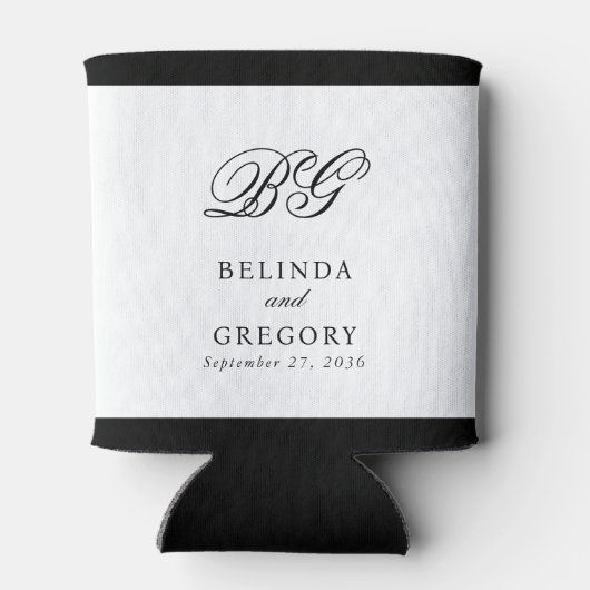 Elegante Schwarz-weiße Monogramm-Gastgeschenk Hoch Dosenkühler (Rückseite)