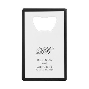 Elegante Schwarz-weiße Monogramm-Gastgeschenk Hoch Geldbeutel Flaschenöffner