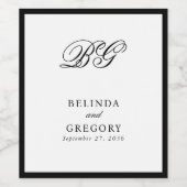 Elegante Schwarz-weiße Monogramm-Gastgeschenk Hoch Weinetikett (Einzelnes Label)