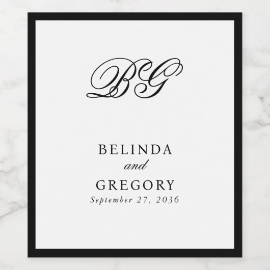 Elegante Schwarz-weiße Monogramm-Gastgeschenk Hoch Weinetikett (Einzelnes Label)