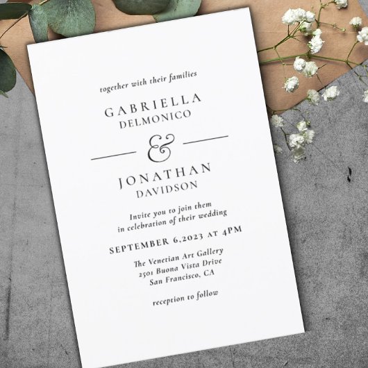 Elegante Schwarz-weiße Monogramm-Hochzeit Einladung