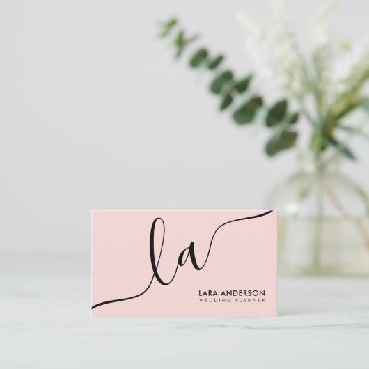 Elegante Schwarz-weiße Monogramm-Initialen mit min Visitenkarte (Stehend Vorderseite)