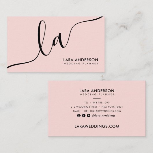 Elegante Schwarz-weiße Monogramm-Initialen mit min Visitenkarte (Vorne/Hinten)