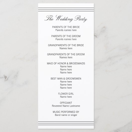 Elegante Schwarz-weiße Monogramm-Rackkarten Programm (Rückseite)