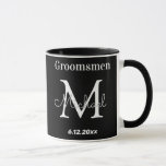 elegante Schwarz-weiße personalisierte Trauzeugen Tasse<br><div class="desc">elegante Schwarz-weiße personalisierte Trauzeugen Tasse,  maßgeschneidert</div>