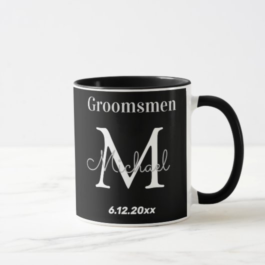 elegante Schwarz-weiße personalisierte Trauzeugen Tasse (Rechts)