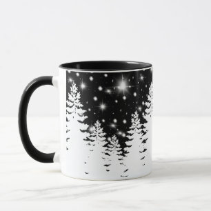 Elegante Schwarz-weiße Pinienwälder Sterne Tasse