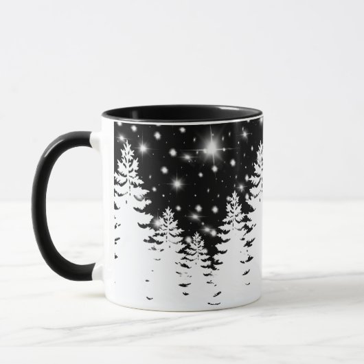 Elegante Schwarz-weiße Pinienwälder Sterne Tasse (Links)