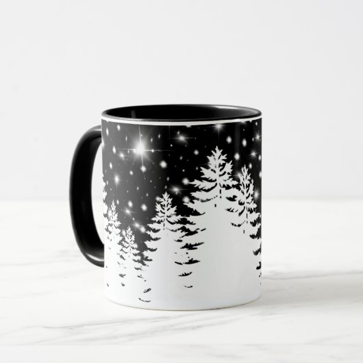 Elegante Schwarz-weiße Pinienwälder Sterne Tasse (Vorderseite Links)