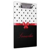 Elegante Schwarz-weiße Polka Punkte roter Bogen Pe Klemmbrett (Rechts)