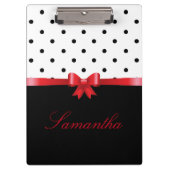 Elegante Schwarz-weiße Polka Punkte roter Bogen Pe Klemmbrett (Vorderseite)