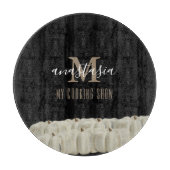 Elegante Schwarz-weiße Pumpkin Monogram Round Schneidebrett (Vorderseite)