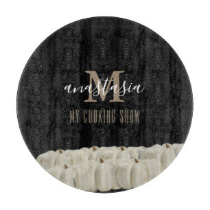 Elegante Schwarz-weiße Pumpkin Monogram Round Schneidebrett