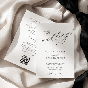Elegante schwarz-weiße QR-Code-Details Hochzeit Einladung