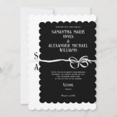 Elegante Schwarz-weiße Ribbon Bow Monogram Wedding Einladung (Vorderseite)