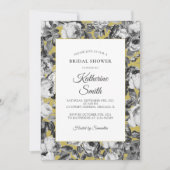 Elegante Schwarz-weiße Rose auf Gold-Brautparty Einladung (Vorderseite)