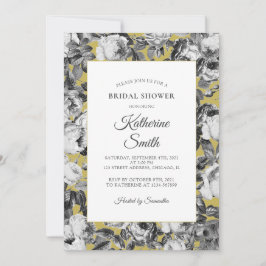 Elegante Schwarz-weiße Rose auf Gold-Brautparty Einladung