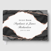 Elegante Schwarz-weiße Rose Gästebuch (Vorderseite)