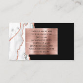 Elegante Schwarz-weiße Rose Gold Agate Luxus Visitenkarte (Rückseite)