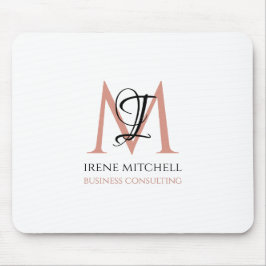 Elegante Schwarz-weiße Rose Gold Moderne Monogramm Mousepad