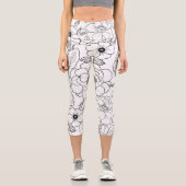 Elegante Schwarz-weiße Rose Kunst, Dichtung und Mu Capri Leggings (Vorderseite)