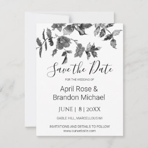 Elegante Schwarz-weiße Rose mit Blumen Save The Date