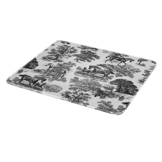 Elegante Schwarz-weiße Rustikale Pferde Schneidebrett (Ecke)