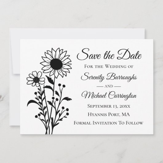 Elegante Schwarz-weiße Save the Date Hochzeit Ankündigung (Vorderseite)