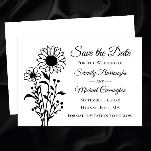 Elegante Schwarz-weiße Save the Date Hochzeit Ankündigung