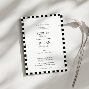 Elegante schwarz-weiße Schachbrett-Rand-Hochzeit Einladung