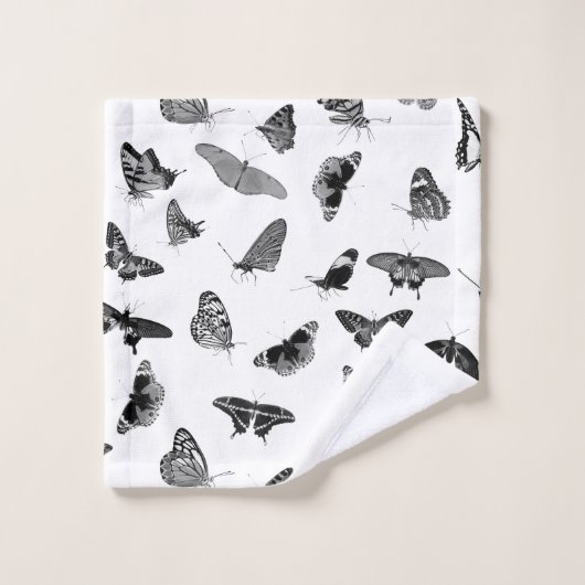 Elegante Schwarz-weiße Schmetterlinge Badezimmer H Badhandtuch Set (Waschlappen)