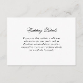 Elegante Schwarz-weiße Script-Hochzeitdetails Begleitkarte