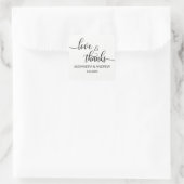 Elegante Schwarz-weiße Script Wedding Liebe & Dank Quadratischer Aufkleber (Tasche)