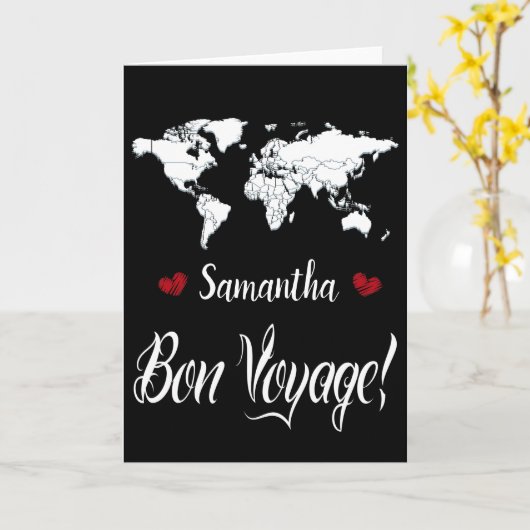 Elegante schwarz-weiße sichere Reisen I Bon Voyage Karte (Gelbe Blume)