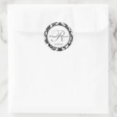 Elegante, Schwarz-weiße SilberDamassoße Runder Aufkleber (Tasche)